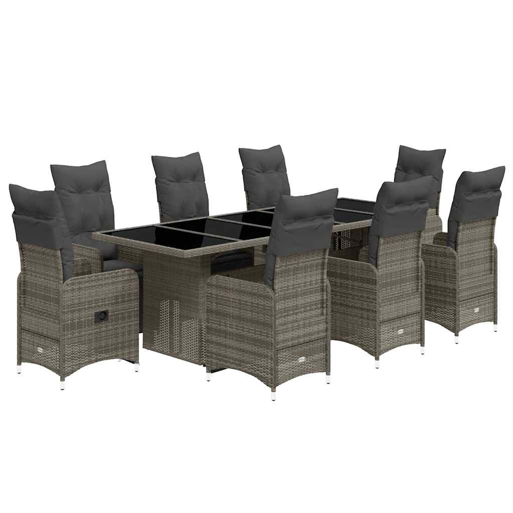 Set BistrÃƒÂ² da Giardino 9 pz con Cuscini in Polyrattan Grigio