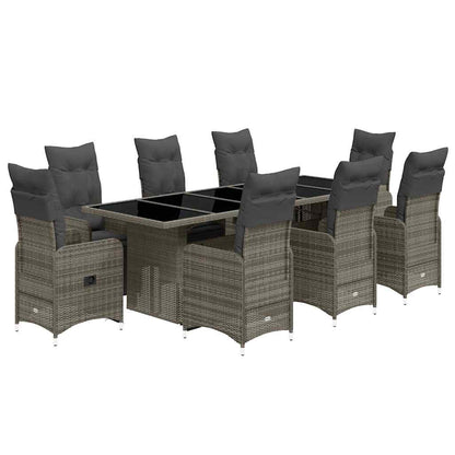 Set BistrÃƒÂ² da Giardino 9 pz con Cuscini in Polyrattan Grigio