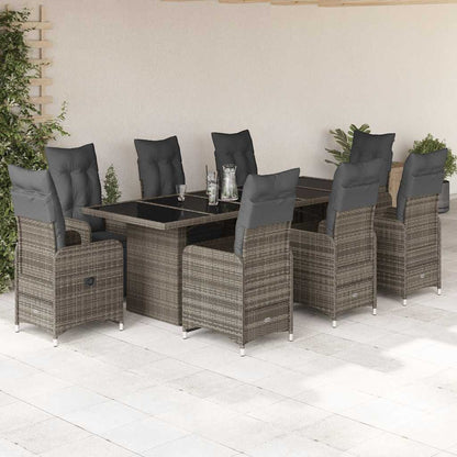 Set BistrÃƒÂ² da Giardino 9 pz con Cuscini in Polyrattan Grigio