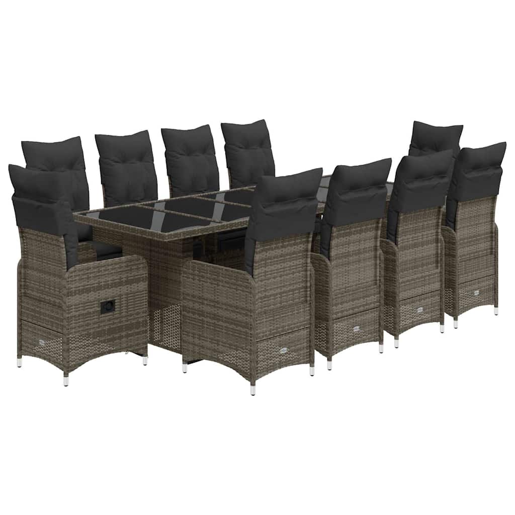 Set BistrÃƒÂ² da Giardino 11 pz con Cuscini in Polyrattan Grigio