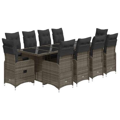 Set BistrÃƒÂ² da Giardino 11 pz con Cuscini in Polyrattan Grigio