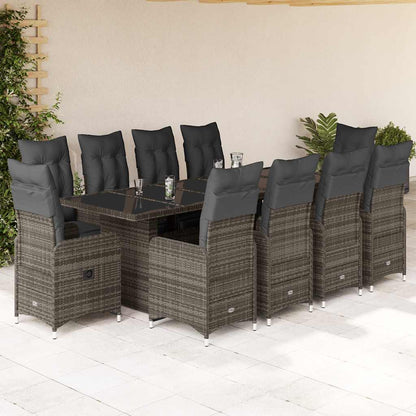 Set BistrÃƒÂ² da Giardino 11 pz con Cuscini in Polyrattan Grigio