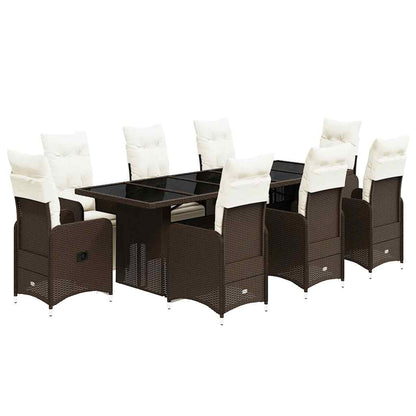 Set BistrÃƒÂ² da Giardino 9 pz con Cuscini in Polyrattan Marrone