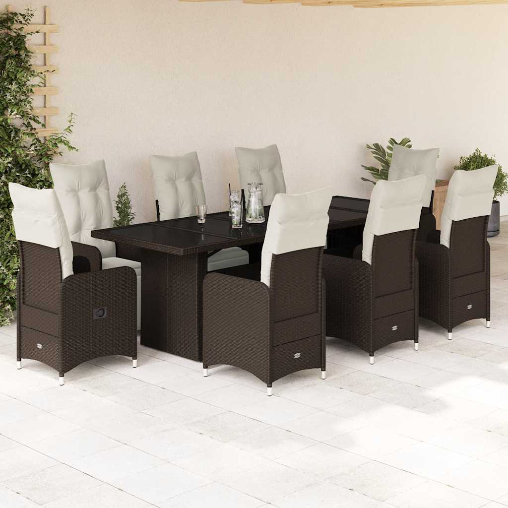 Set BistrÃƒÂ² da Giardino 9 pz con Cuscini in Polyrattan Marrone