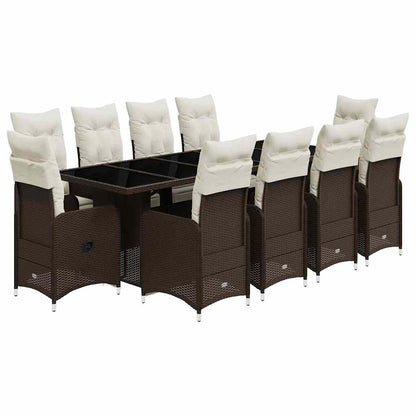 Set BistrÃƒÂ² da Giardino 11 pz con Cuscini in Polyrattan Marrone