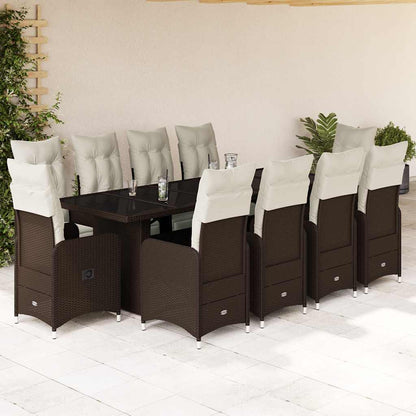 Set BistrÃƒÂ² da Giardino 11 pz con Cuscini in Polyrattan Marrone