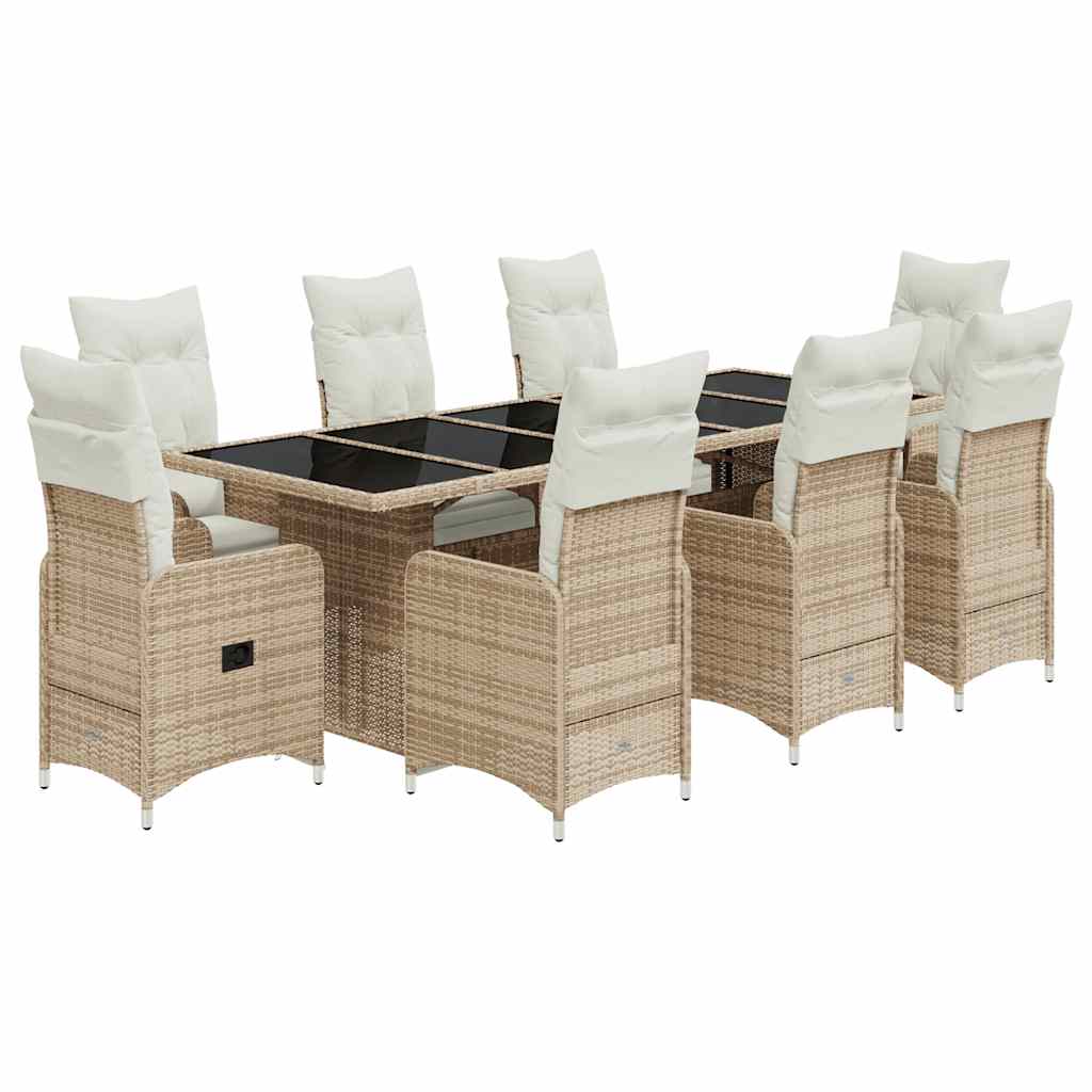 Set da BistrÃƒÂ² da Giardino 9 pz con Cuscini Beige in Polyrattan