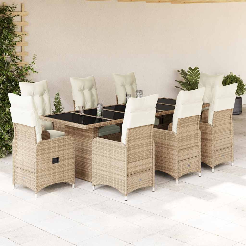 Set da BistrÃƒÂ² da Giardino 9 pz con Cuscini Beige in Polyrattan
