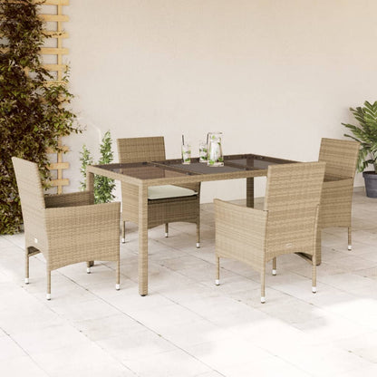 Set da Pranzo da Giardino 5 pz con Cuscini Polyrattan e Vetro