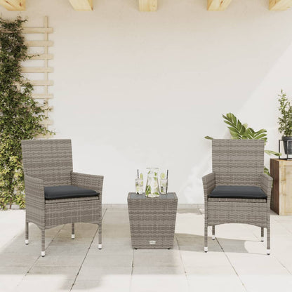 Set da BistrÃƒÂ² 3 pz con Cuscini Grigio Polyrattan e Vetro