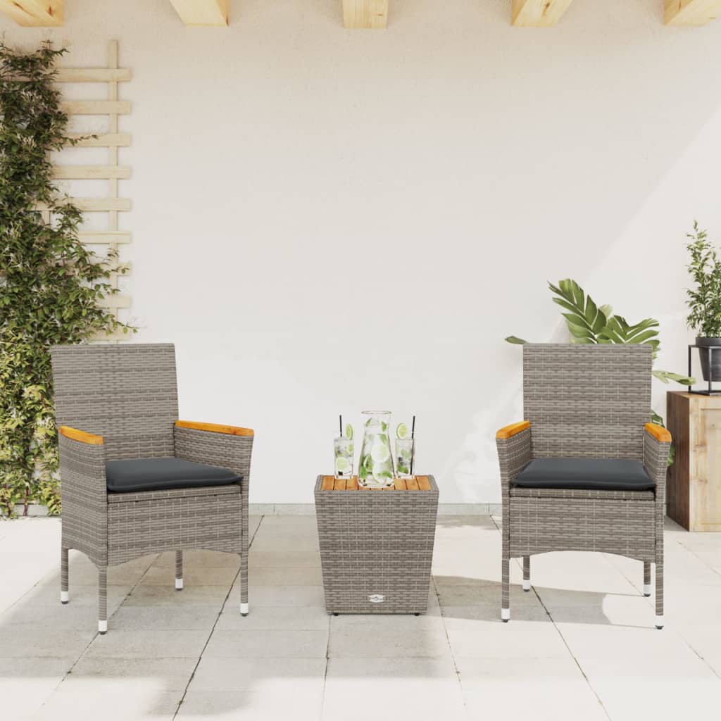 Set da BistrÃƒÂ² 3 pz con Cuscini Grigio Polyrattan e Vetro