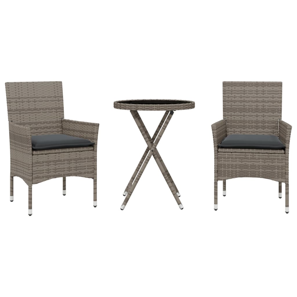 Set da BistrÃƒÂ² 3 pz con Cuscini Grigio Polyrattan e Vetro
