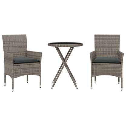 Set da BistrÃƒÂ² 3 pz con Cuscini Grigio Polyrattan e Vetro