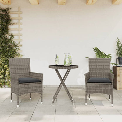 Set da BistrÃƒÂ² 3 pz con Cuscini Grigio Polyrattan e Vetro