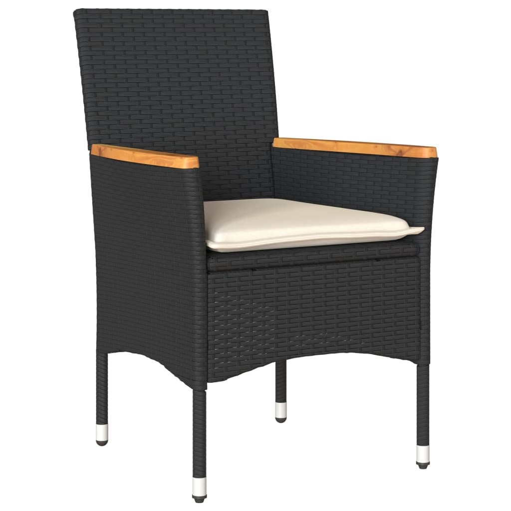 Set da BistrÃƒÂ² 3 pz con Cuscini Nero Polyrattan e Vetro