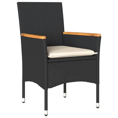 Set da BistrÃƒÂ² 3 pz con Cuscini Nero Polyrattan e Vetro