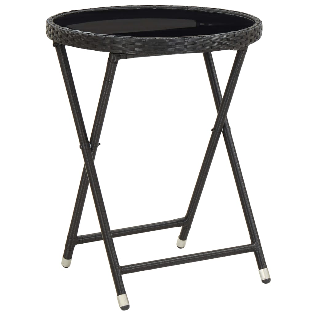 Set da BistrÃƒÂ² 3 pz con Cuscini Nero Polyrattan e Vetro