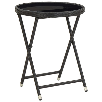 Set da BistrÃƒÂ² 3 pz con Cuscini Nero Polyrattan e Vetro