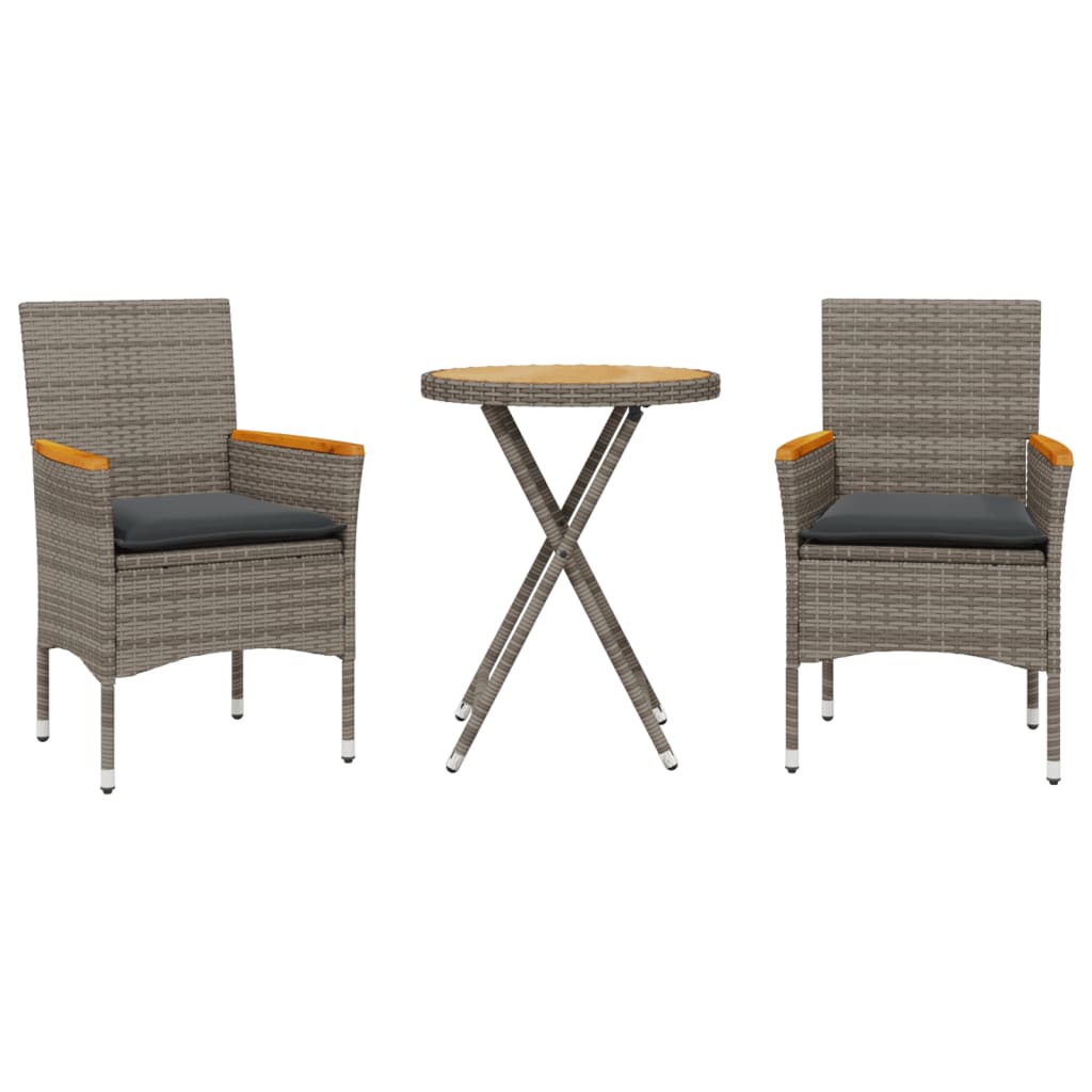 Set da BistrÃ² 3 pz con Cuscini Grigio Polyrattan Acacia