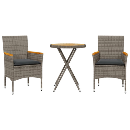 Set da BistrÃ² 3 pz con Cuscini Grigio Polyrattan Acacia