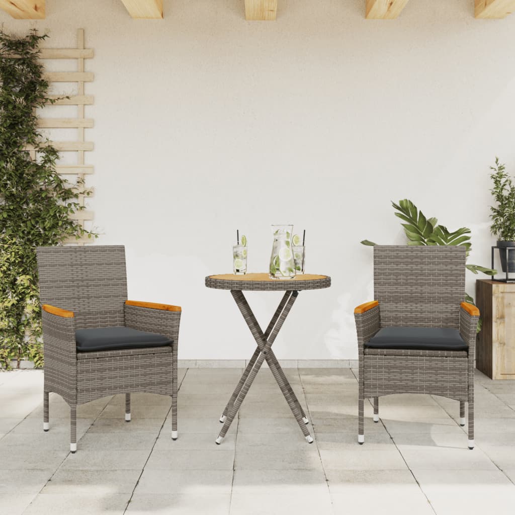 Set da BistrÃ² 3 pz con Cuscini Grigio Polyrattan Acacia