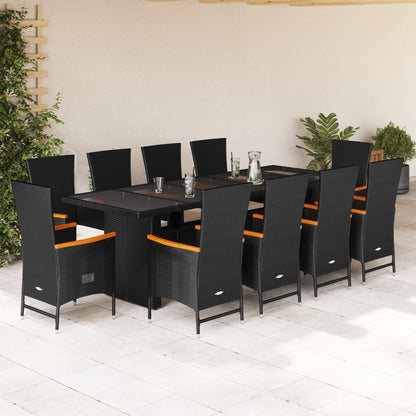 Set da Pranzo da Giardino 11 pz con Cuscini in Polyrattan Nero
