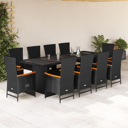 Set da Pranzo da Giardino 11 pz con Cuscini in Polyrattan Nero