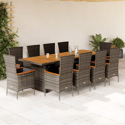 Set da Pranzo da Giardino 11pz con Cuscini in Polyrattan Grigio