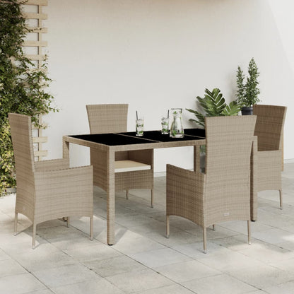 Set da Pranzo da Giardino 5 pz con Cuscini Beige in Polyrattan