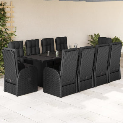 Set da Pranzo da Giardino 11 pz con Cuscini in Polyrattan Nero