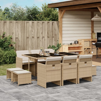 Set da Pranzo da Giardino 11 pz con Cuscini Beige in Polyrattan