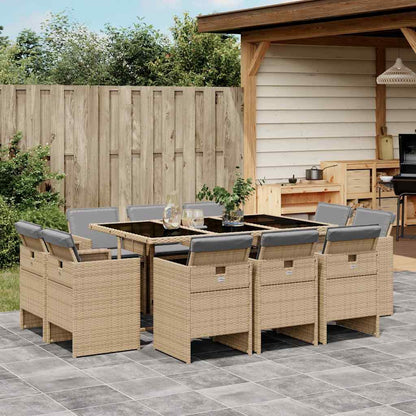 Set Pranzo da Giardino 11 pz con Cuscini Beige Misto Polyrattan