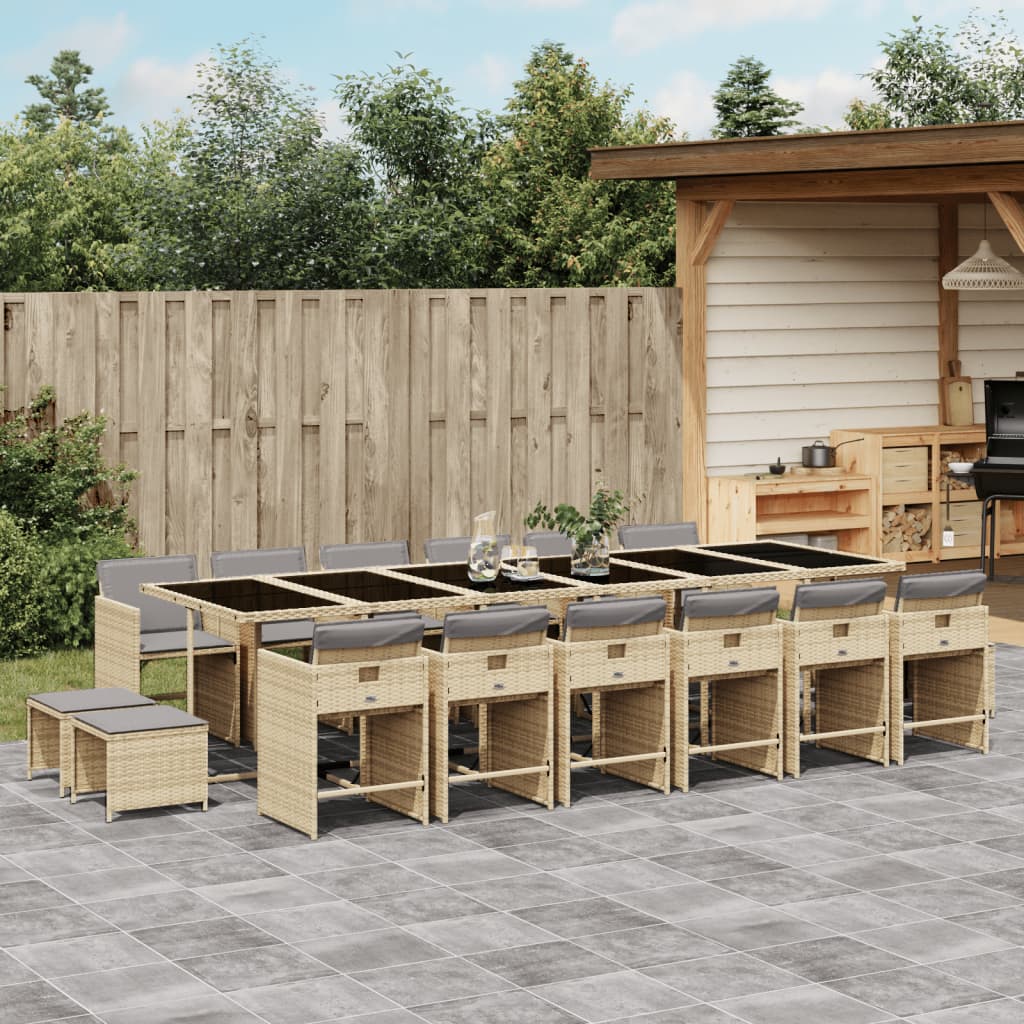 Set Pranzo da Giardino 17 pz con Cuscini Beige Misto Polyrattan