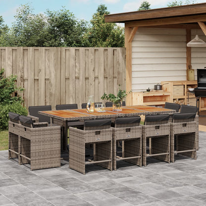 Set da Pranzo da Giardino 13pz con Cuscini Grigio in Polyrattan