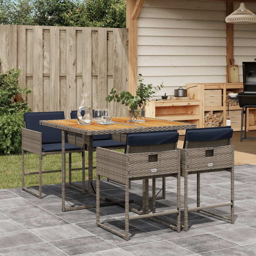 Set da Pranzo da Giardino 5 pz con Cuscini in Polyrattan Grigio