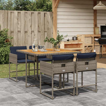Set da Pranzo da Giardino 5 pz con Cuscini in Polyrattan Grigio