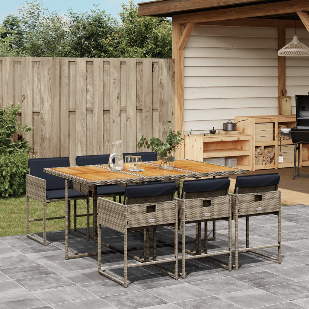 Set da Pranzo da Giardino 7 pz con Cuscini in Polyrattan Grigio