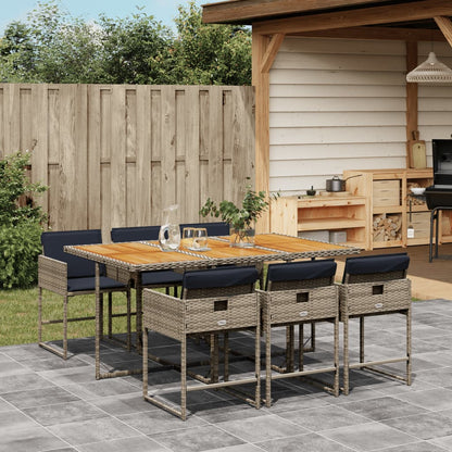 Set da Pranzo da Giardino 7 pz con Cuscini in Polyrattan Grigio