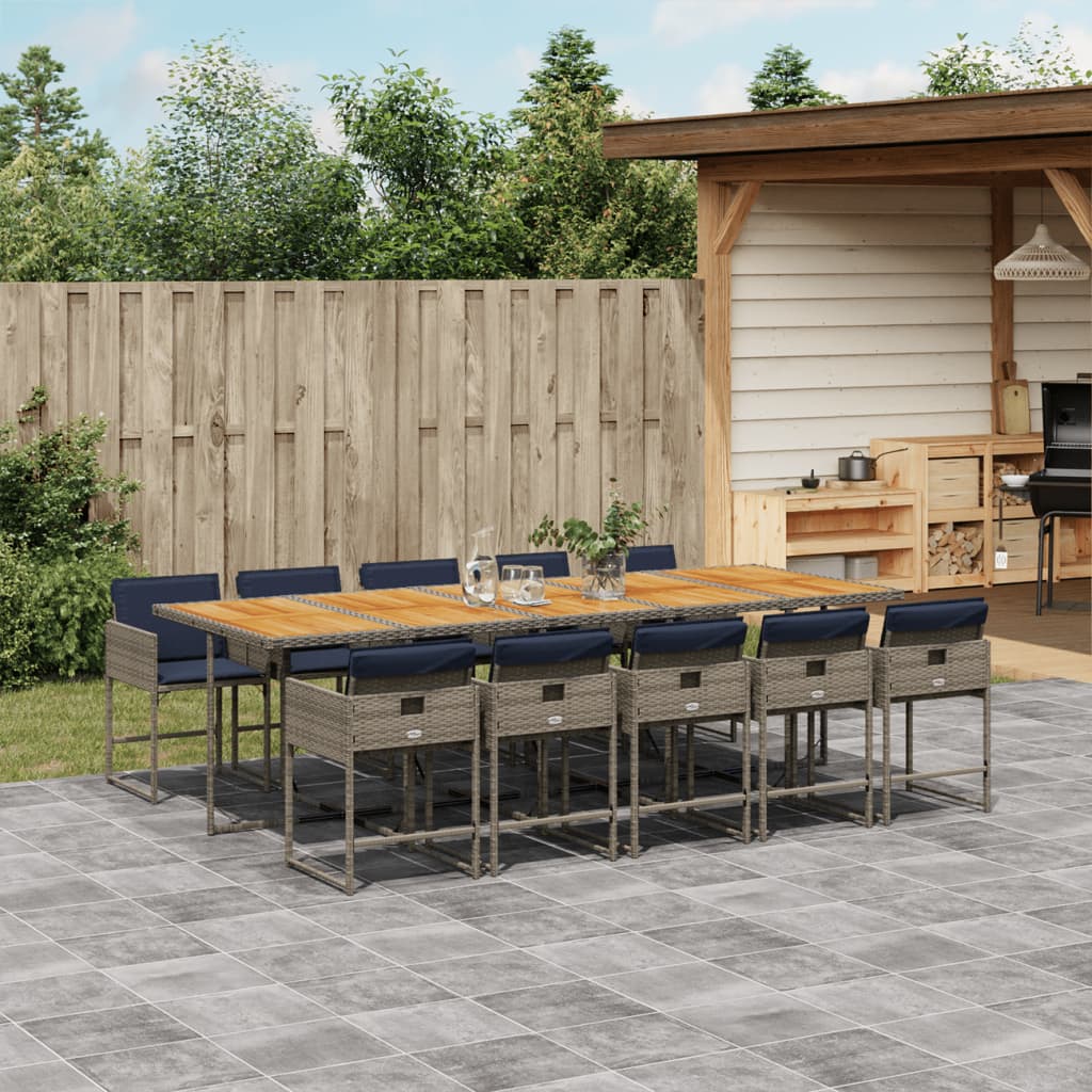 Set da Pranzo da Giardino 11pz con Cuscini in Polyrattan Grigio