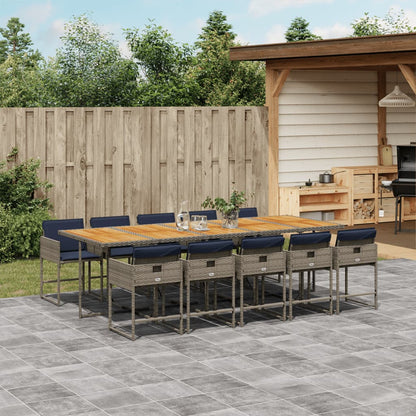 Set da Pranzo da Giardino 11pz con Cuscini in Polyrattan Grigio