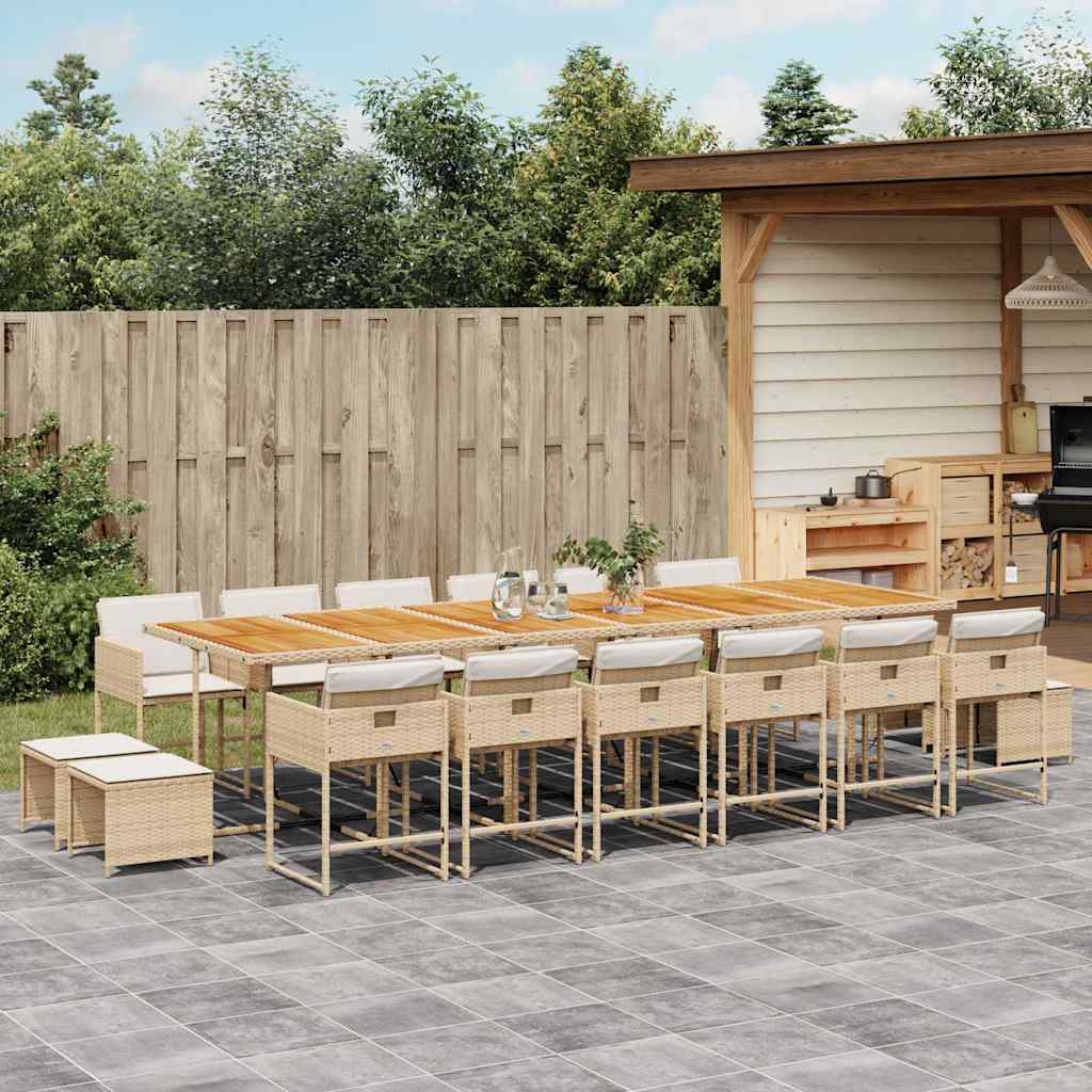 Set da Pranzo da Giardino 17 pz con Cuscini Beige in Polyrattan