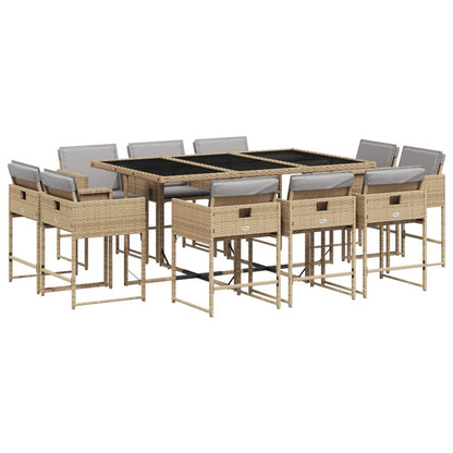 Set Pranzo da Giardino 11 pz con Cuscini Beige Misto Polyrattan