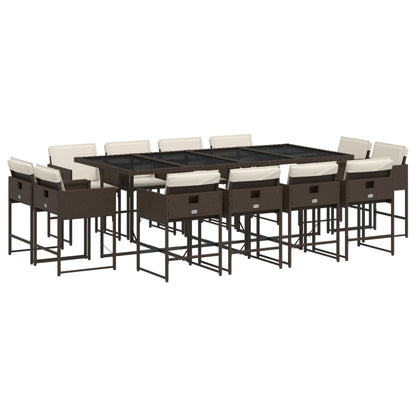 Set da Pranzo da Giardino 13pz con Cuscini Marrone Polyrattan