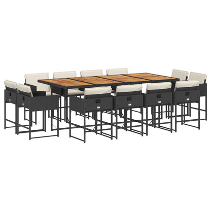 Set da Pranzo da Giardino 13pz con Cuscini Nero in Polyrattan