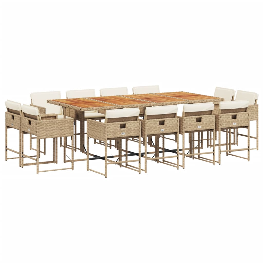Set da Pranzo da Giardino 13 pz con Cuscini Beige in Polyrattan
