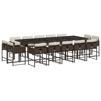 Set da Pranzo da Giardino 15 pz con Cuscini Marrone Polyrattan