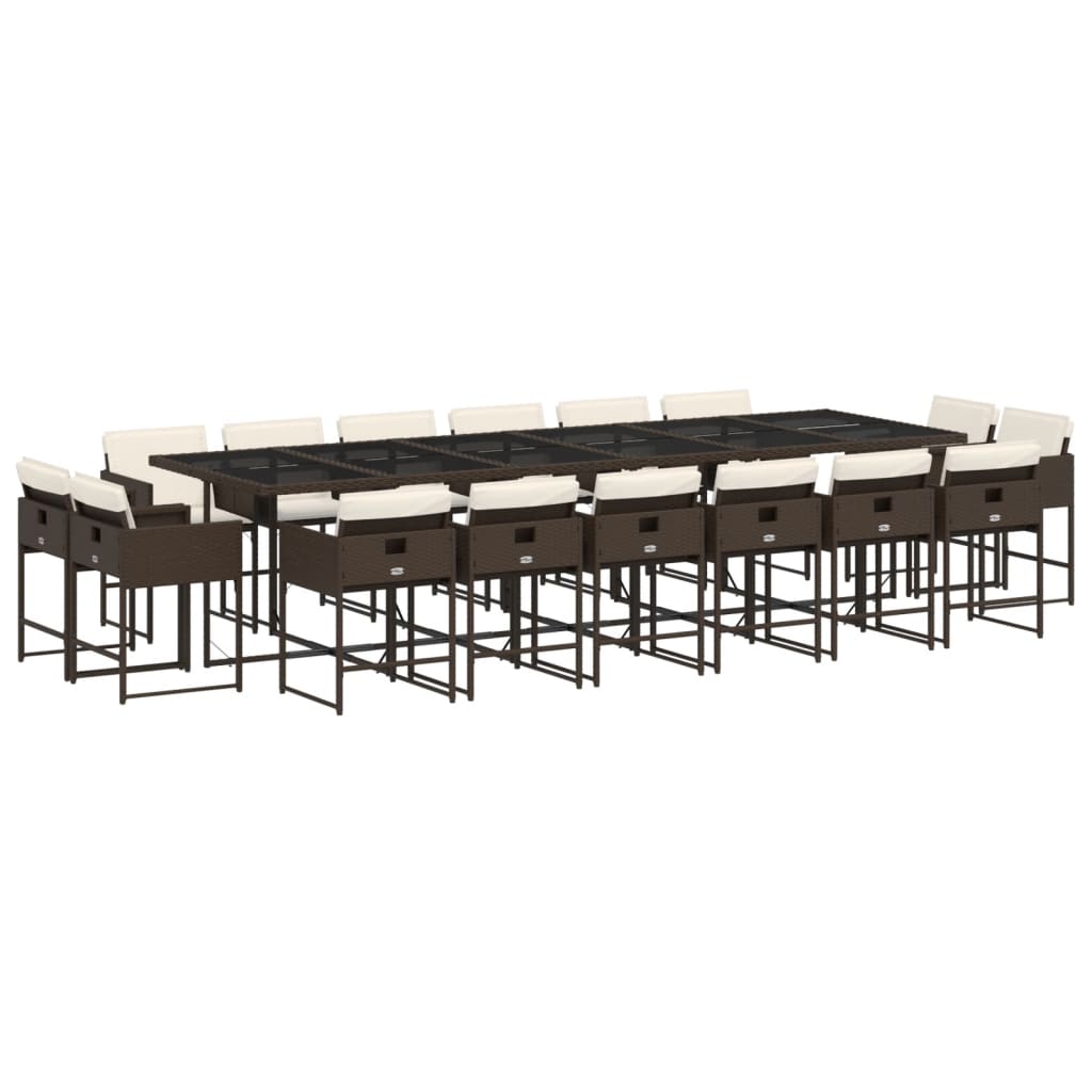 Set da Pranzo da Giardino 17 pz con Cuscini Marrone Polyrattan