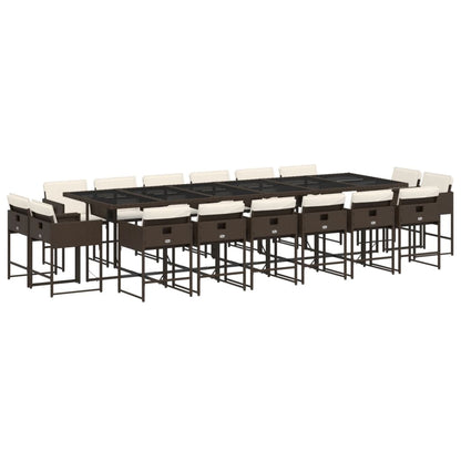 Set da Pranzo da Giardino 17 pz con Cuscini Marrone Polyrattan