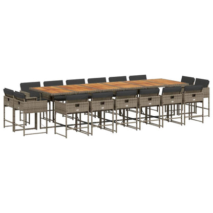 Set da Pranzo da Giardino 17pz con Cuscini Grigio in Polyrattan