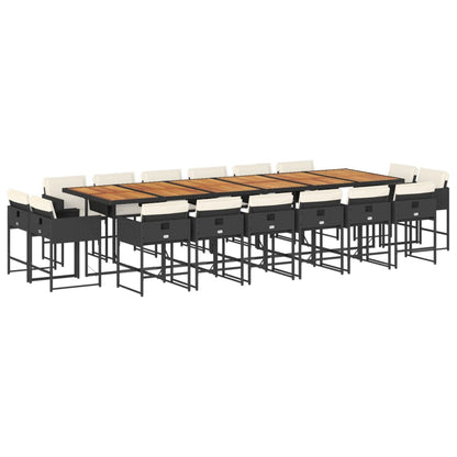 Set da Pranzo da Giardino 17 pz con Cuscini Nero in Polyrattan